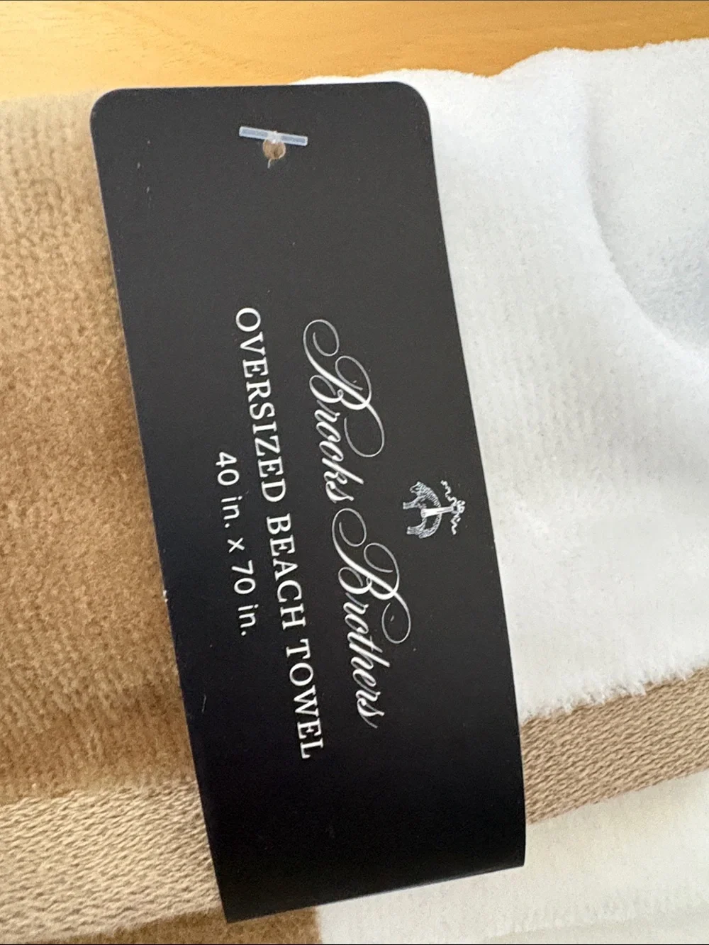Brooks Brothers Oversized Striped Tan and White Plush Beach/Pool Towel